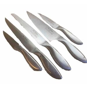 Stainless Steel One Piece Nu-Wave Kichen Knife Set Of 5 With Block